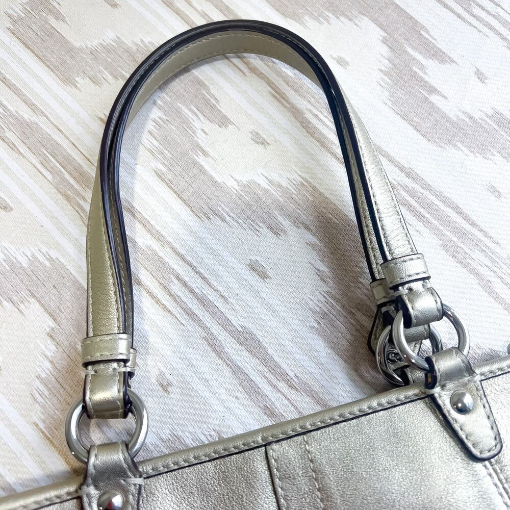 Coach Leah Metallic Gold Small Top-Handled Leather Tote Purse Handbag 42416 - Picture 6 of 11